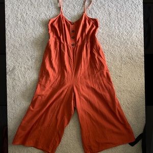 Orange wide leg cropped jumpsuit, size XL